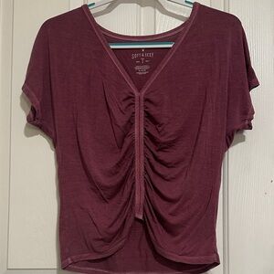 American Eagle Outfitters Soft & Sexy Ruched Plum Tee